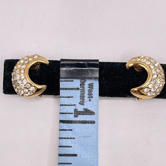 Christian Dior Signed Vintage Gold Plate Half Moon Rhinestone Clip-on Earrings - Picture 4 of 8